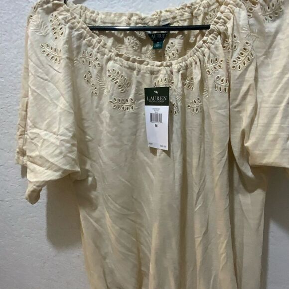 NWT Lauren Ralph Lauren M Top off shoulder eyelet drawstring bottom - Picture 4 of 9